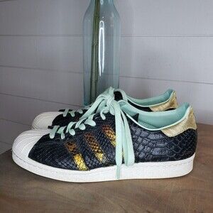 Adidas MI Superstar Black White Mint Crocodile Sneakers Rare Size 8